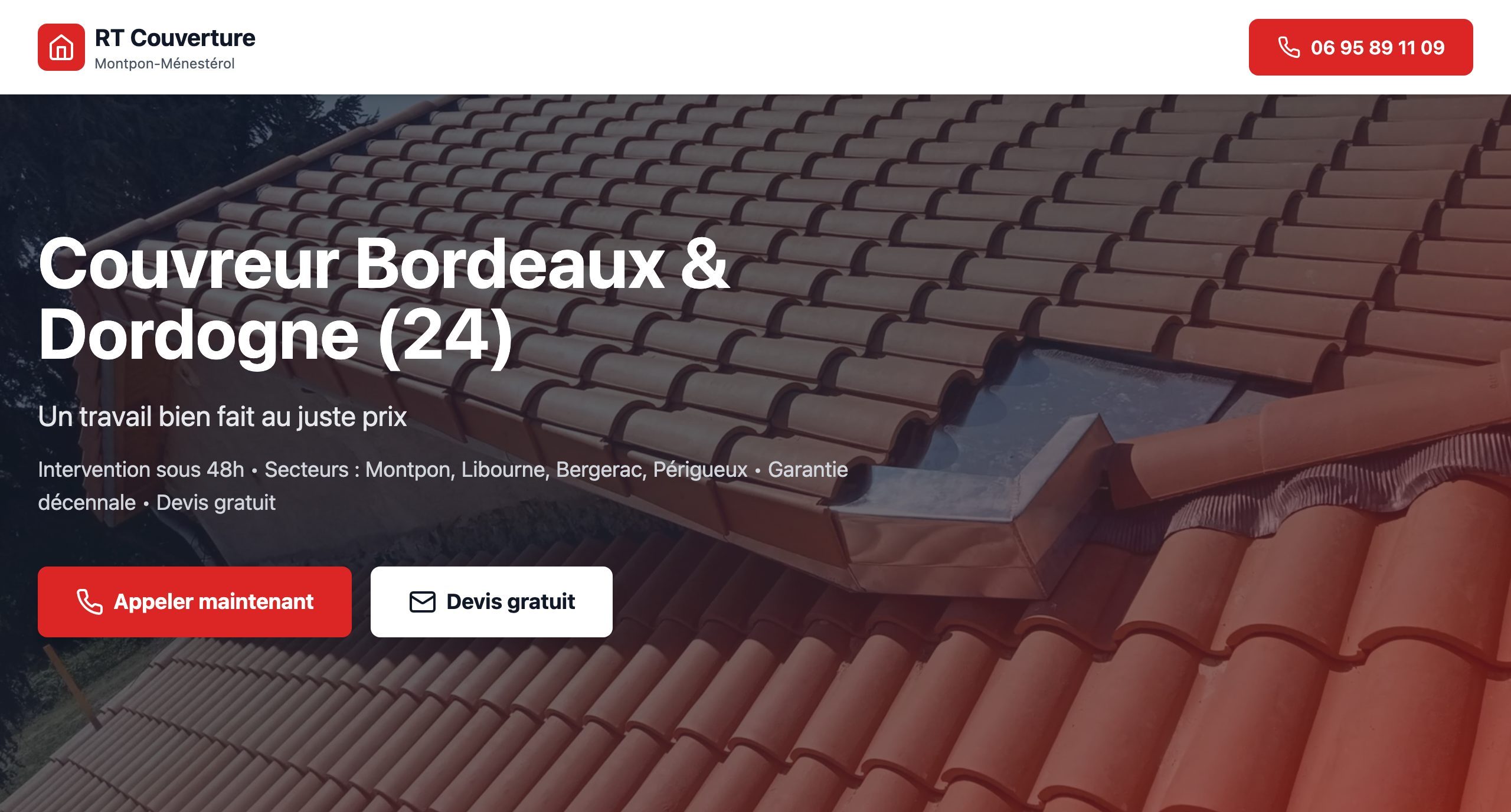 Site RT Couverture — couvreur Bordeaux & Dordogne